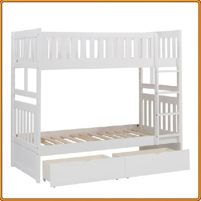 Giường 2 tầng Tundo màu trắng cầu thang treo kèm 2 hộc kéo 1m2