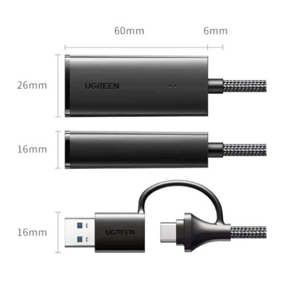 Cáp Chuyển Đổi Mạng USB 3.0 & USB-C Sang Lan hỗ trợ 10/100/1000 Mbps Ugreen 15638 - Hàng chính hãng