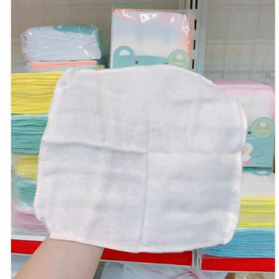 Bịch 10 Khăn sữa Cotton viền màu 4 lớp an toàn cho trẻ sơ sinh Aiko (Hàng Việt Nam xuất Nhật) - Kích thước 27cm x 25cm