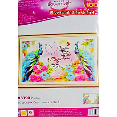 Tranh thêu chữ thập Cha mẹ (đồng hồ) LV3390, kích thước 80 x 50 cm