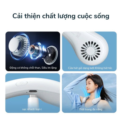 Khuôn giò Quạtt Đeo Cổ Mini Không Cánh - Tích Điện, Thời Trang, Dáng Thể Thao Siêu Phẩm Mùa Hè