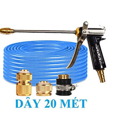 Vòi Xịt Rửa Xe️ Bộ dây vòi xịt nước rửa xe, tưới cây , tăng áp 3 lần, loại 20m 206701-3 đầu đồng, cút đồng