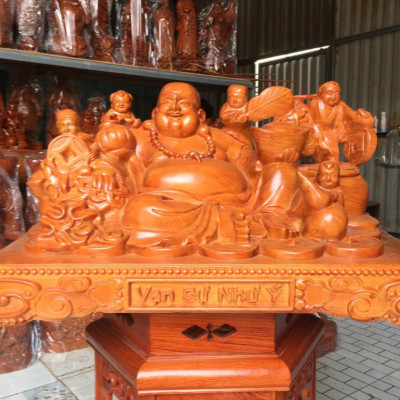 Tượng phật di lặc ngũ phúc bằng gỗ hương đá kt 60×30×27cm 