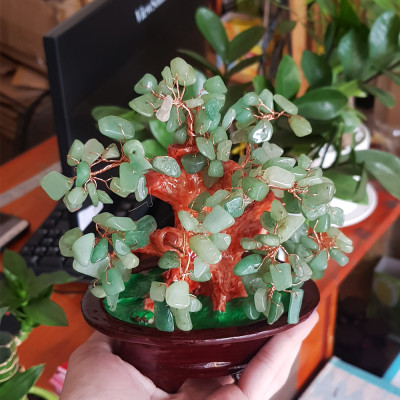 Cây Tài Lộc bằng đá thạch anh thiên nhiên size 16cm - đá thạch anh xanh