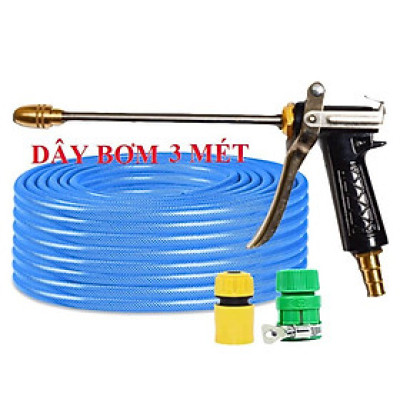 ️ Bộ dây vòi xịt nước rửa xe, tưới cây , tăng áp 3 lần, loại 3m, 5m 206318 đầu đồng,cút,nối vàng