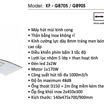Máy hút khói, khử mùi KAFF KF-GB705 - Sản phẩm chính hãng