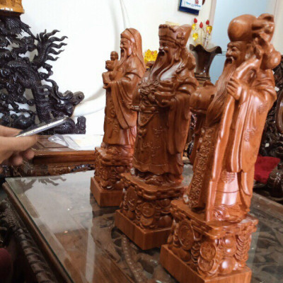 Bộ tượng phật tam đa phúc lộc thọ bằng gỗ hương đá kt cao 30×11×9cm