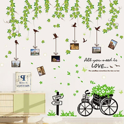 Decal dán tường Mẫu Khung tranh và xe đạp ,có sẵn keo chỉ cần bóc dán