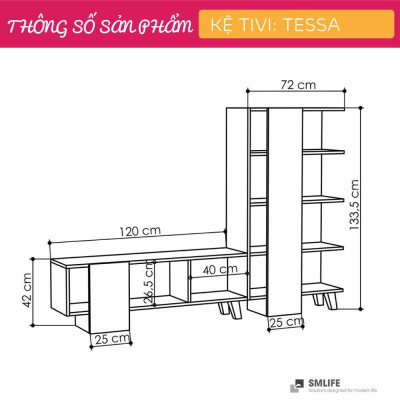 Kệ TV phòng ngủ bằng gỗ kiểu dáng nhỏ gọn SMLIFE Tessa