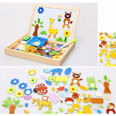 Bộ tranh ghép hình bằng gỗ nam châm 2 mặt bảng đen viết phấn vẽ tranh, Giáo cụ Montessor , Đồ chơi gỗ nhiều họa tiết cho Bé - Hàng Chính Hãng 