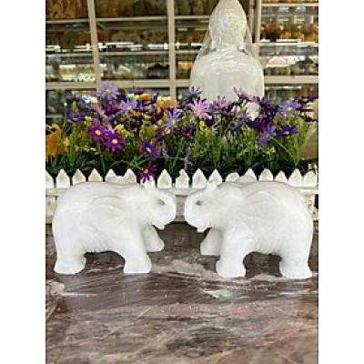 Tượng voi phong thủy đá cẩm thạch - Dài 15 cm