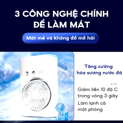 Quạt hơi nước tích điện Half Horse, xoay 180 pin 2500 mAh, thời gian sử dụng 6 tiếng, hàng chính hãng