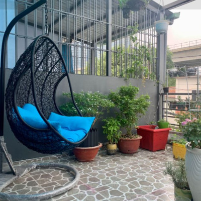 Xích đu đơn hoa mai XĐN 6 chất liệu khung sắt mây nhựa cao cấp juno sofa