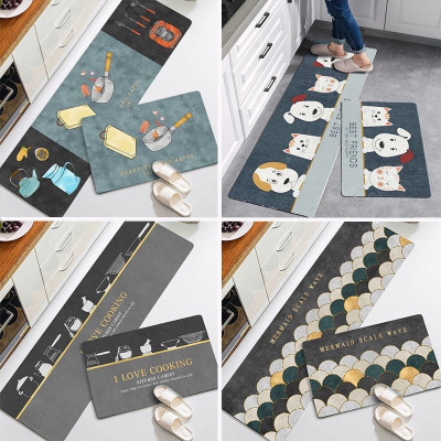Bộ 2  Thảm Chùi Chân Nhà Bếp Hoa Văn 3D  Chống Trơn Trượt , Thấm Hút Nước Cực Tốt