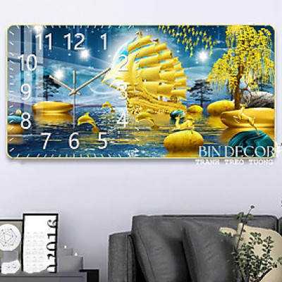 Tranh đồng hồ tráng gương thuận buồm xuôi gió 5 trang trí decor phòng khách tân gia