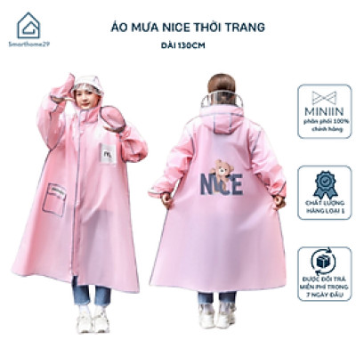 Áo Mưa Thời Trang Họa Tiết Gấu Nice Thiết Kế Thân Dài Có Kính Chắn Mưa Và Bao Tay Tiện Lợi- CÓ 4 MÀU - LOẠI 1 - HÀNG CHÍNH HÃNG MINIIN