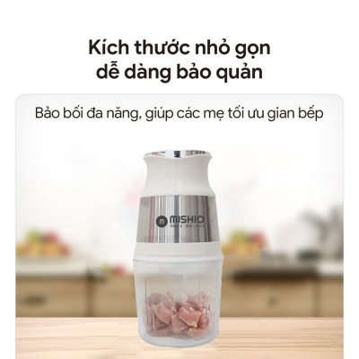 Máy Xay Mini Mishio MK389 - Dung Tích 0.8L, Xay Đồ Ăn Dặm, Gia Vị, Đồ Khô, Công Suất 250W Mạnh Mẽ - Hàng chính hãng