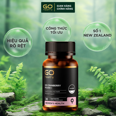 GO CRANBERRY 60,000+ 30 viên - Viên uống viêm đường tiết niệu nhập khẩu chính hãng GO Healthy New Zealand