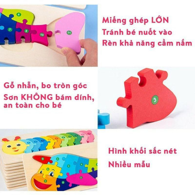 Combo 5 Tranh Ghép Gỗ 3D HT SYS Cho Bé, Tranh Nối Số Từ 1 - 10, Đa Dạng Màu Sắc Giúp Bé Phát Triển Trí Tuệ