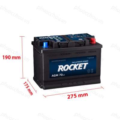 Bình Ắc Quy 12V-70Ah, Ắc Quy ROCKET AGM 70 L3