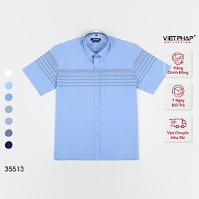 Áo Sơ Mi Nam Ngắn Tay VIỆT PHÁP Form Luxury Chất liệu  Bambo In Sọc  lịch lãm, sang trọng 35513