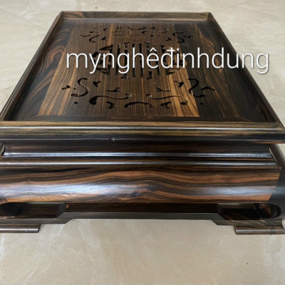 Khay  để bộ ấm chén trà  trang trí bàn uống nước bằng gỗ mun hoa kt 47x37x15cm 