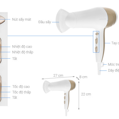 Máy Sấy Tóc Lock&Lock ENA136WHT 2000-2200W (Màu Trắng) - Hàng chính hãng, Tặng Kèm Ống Hút Inox Và Cọ Rửa Ống Hút