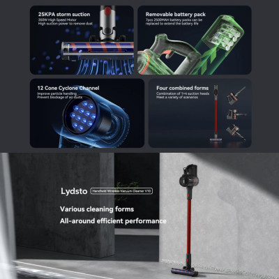 Máy Hút Bụi Không Dây Cầm Tay XIAOMI Lysto V10 Hút Sạch 99.9% Bụi Bẩn Lực Hút 25.000 Pa Công Suất 350 W - Hàng Chính Hãng