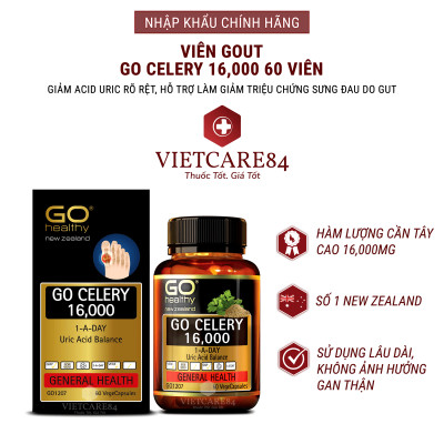 Bộ sản phẩm 2 hộp viên gout nhập khẩu chính hãng GO CELERY 16000mg (60 viên)  giúp giảm các triệu chứng bệnh gút: giảm uric acid, làm giảm triệu chứng sưng đau do gut
