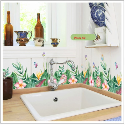 Decal dán chân tường hoa cỏ đủ màu - 2 bộ ( 50 x 260 cm )