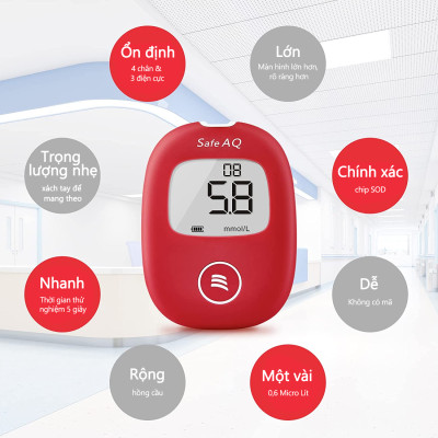 Bộ máy đo đường huyết Sinocare Safe AQ Smart tặng 1 hộp 50 que thử đường huyết và hộp 50 kim chích máu