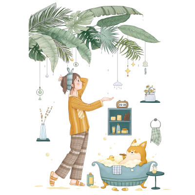 Sticker Giấy Dán Tường Decal Dán tường Tranh Dán Tường Trang Trí Tường Mẫu Cô Gái Và Chú Mèo ZH-1017