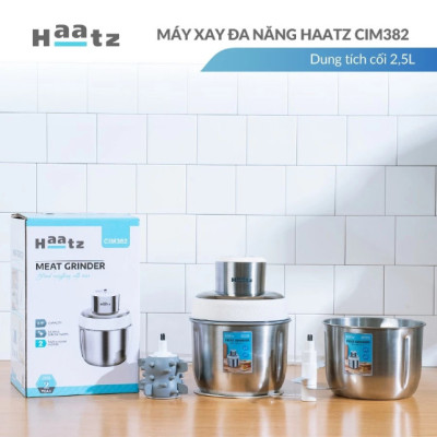 Máy Xay Thịt inox Haatz CIM382 - 2 Cối 2,5L, 500W Kèm Phụ Kiện Đánh Ruốc - Hàng Chính Hãng Bảo Hành 2 Năm