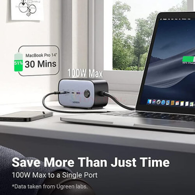 Sạc đa cổng Ugreen Diginest Pro 3AC 1USB 3Type-C 100W QC 4+ PD 3.0 CD270 - Hàng chính hãng