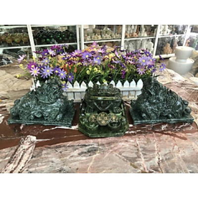 Bộ combo Tỳ Hưu và Tượng Cóc Ba Chân, Cóc Ngậm Tiền, Thiềm Thừ phong thủy chiêu nạp tài lộc đá ngọc Ấn Độ - Dài 20cm