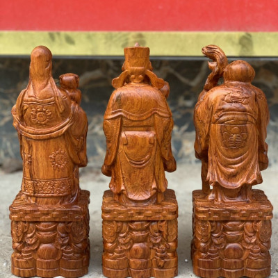 Bộ tam đa phúc lộc thọ dáng nưng gù gỗ hương đá kt 60×18×15cm