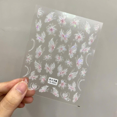 Sticker Bướm 5D Làm Nail Nhiều Mẫu Hoa Bướm Lấp Lánh Cho Móng Tay, Phụ Kiện Salon Đề Can Ánh Sáng Cho Nhiều Loại Móng Nữ Women