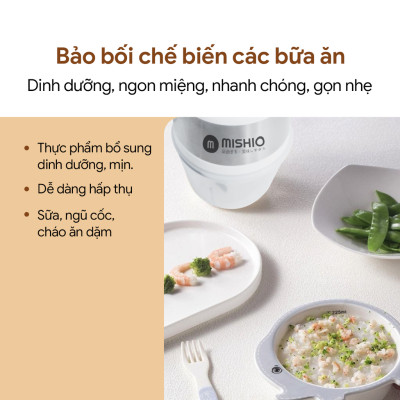 Máy Xay Mini Mishio MK389 - Dung Tích 0.8L, Xay Đồ Ăn Dặm, Gia Vị, Đồ Khô, Công Suất 250W Mạnh Mẽ - Hàng chính hãng