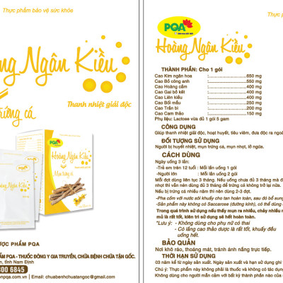 Hoàng Ngân Kiều PQA Giúp Thanh Nhiệt Giải Độc Dùng Cho Người Bị Huyết Nhiệt, Mụn Trứng Cá, Mụn Nhọt Hộp 12 Gói