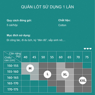 Quần lót nữ cotton du lịch Etravel dùng một lần