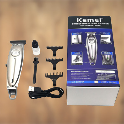 Tông đơ KEMEI KM-1949 cao cấp không dây toàn thân là hợp kim nhôm không gỉ chuyên dùng chấn viền, cạo viền, khắc tóc