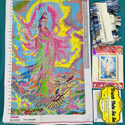 Tranh thêu kín Quan âm từ bi VS8160, kích thước 60 x 90 cm