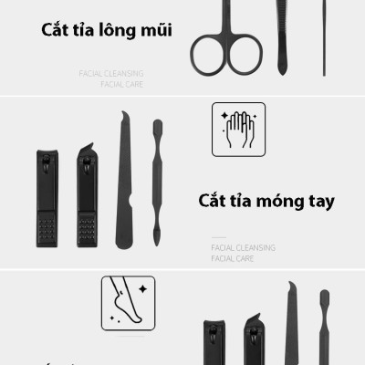 Bộ Cắt, Bấm , Hỗ Trợ Chăm Sóc Móng Tay KitAcoom, hàng chính hãng nhập khẩu cao cấp, màu đen có bao da đựng thiết kế sang trọng