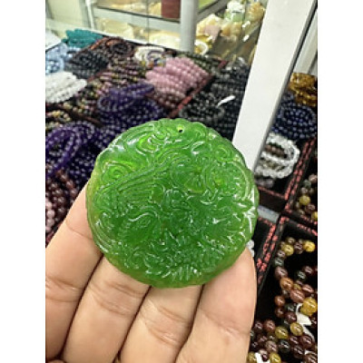 Mặt dây chuyền Rồng Phượng phong thủy đá ngọc xanh