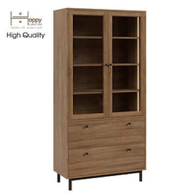 [Happy Home Furniture] CATY ,Kệ sách cửa kính 2 ngăn kéo - đèn LED - chân sắt, 90cm x 39cm x 180cm (DxRxC), KSA_019_LED