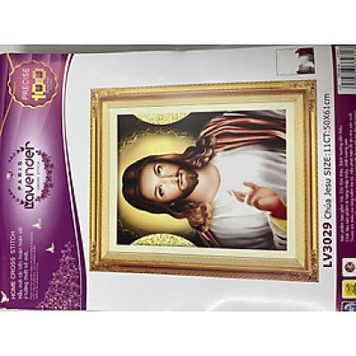 Tranh thêu chữ thập Chúa Jesu LV3029, kích thước 50 x 61 cm
