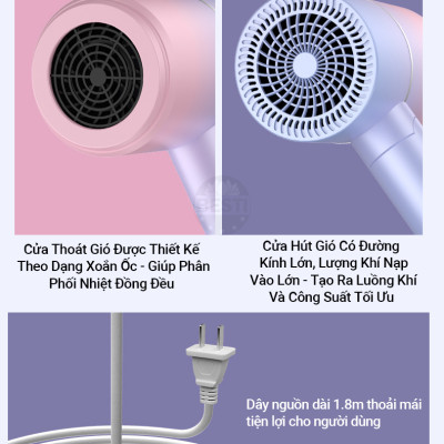 Máy Sấy Tóc Mini Gấp Gọn Besti Cao Cấp, Công Suất Lớn, Động Cơ Êm Ái, Ổn Định, Tặng Đầu Sấy Tạo Kiểu Tóc Chuyên Nghiệp - Hàng Chính Hãng