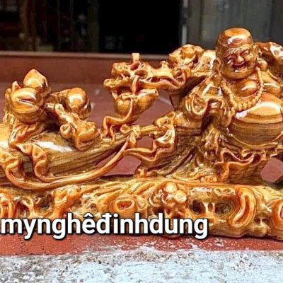 Tượng phật di lặc kéo bao vàng bằng gỗ huyết long tuyệt đẹp kt 20x8x6cm 