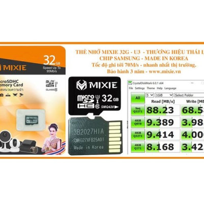 Thẻ nhớ microSDHC Mixie 32GB / 64GB U3 4K 95MB/s - chuyên camera, máy quay và điện thoại (Hàng chính hãng)
