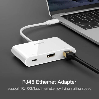 Ugreen UG30440US182TK Bộ chuyển đổi TYPE C sang USB 3.0 + USB 2.0 + HDMI + LAN + hỗ trợ nguồn TYPE C - HÀNG CHÍNH HÃNG